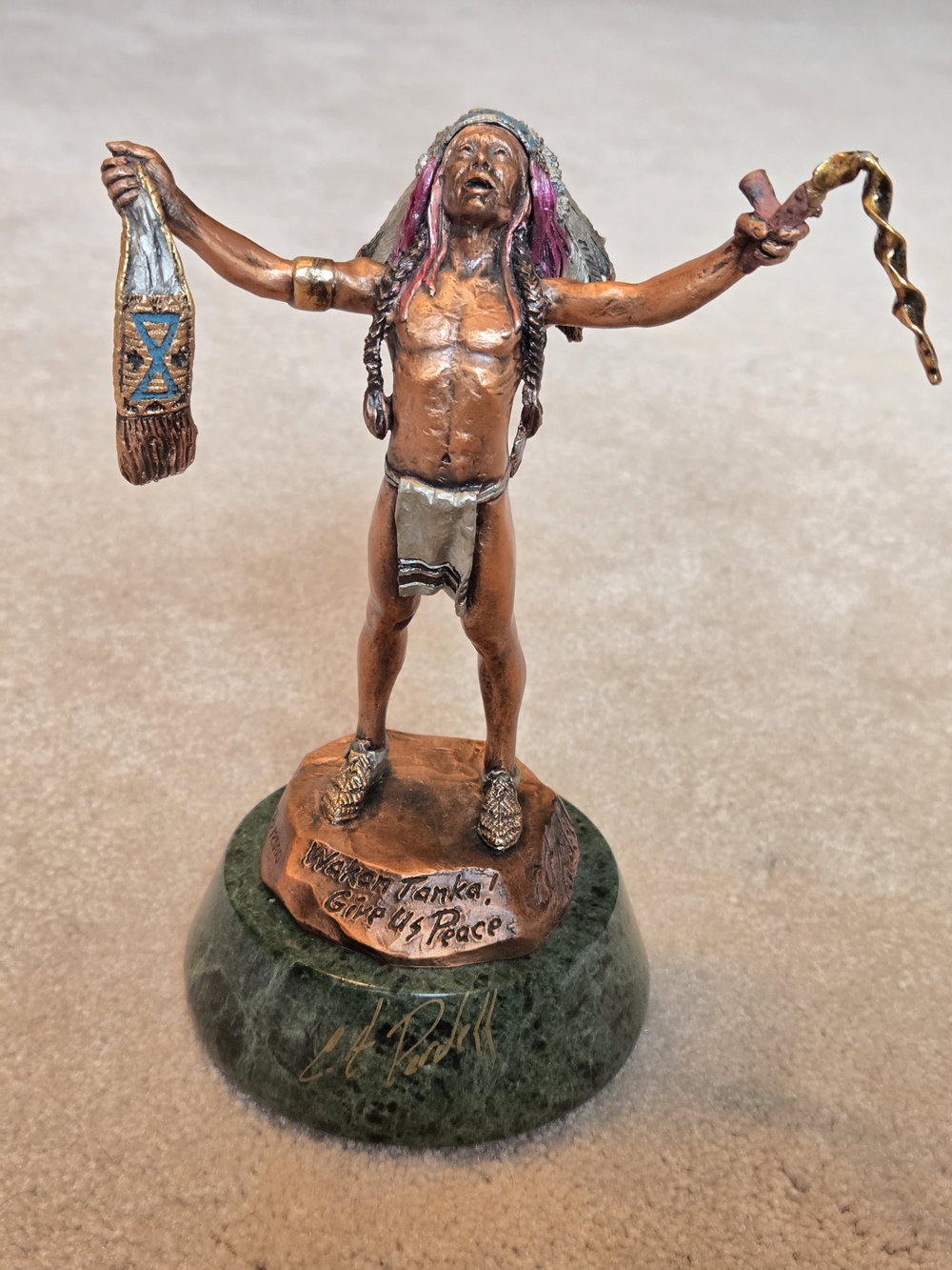 CA Pardell Legends Native Figurine Sculpture with Green Marble Base